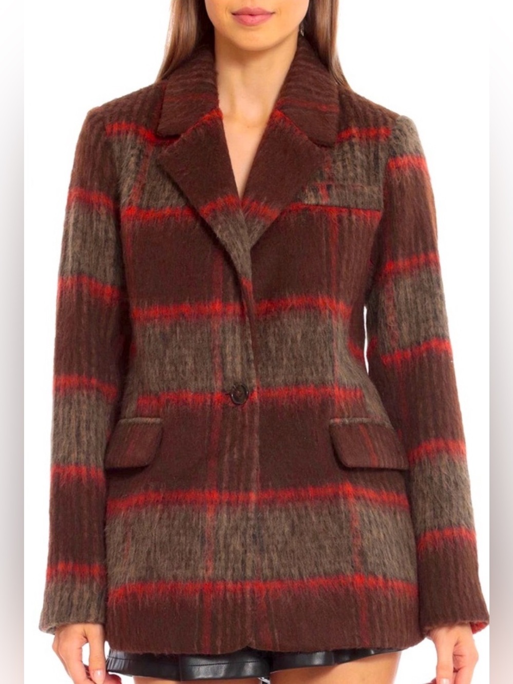 Avec Les Filles Brushed Plaid Blazer Jacket Academia Preppy Ivy Collegiate SZ SM